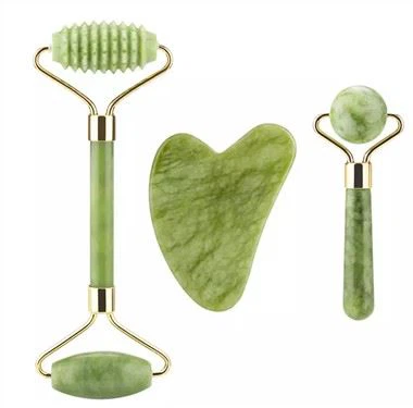 Logo Kustom Facial Green Jade Roller Gua Sha Set