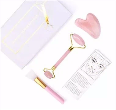 Gem Genggam Rose Quartz Jade Roller Gua Sha Set